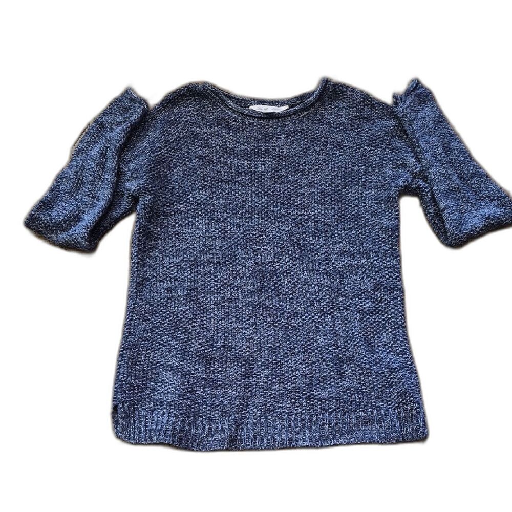 Leo & Nicole Charcoal Gray Crew Neck Sweater M Cotton Linen Knit Minimalist Boho